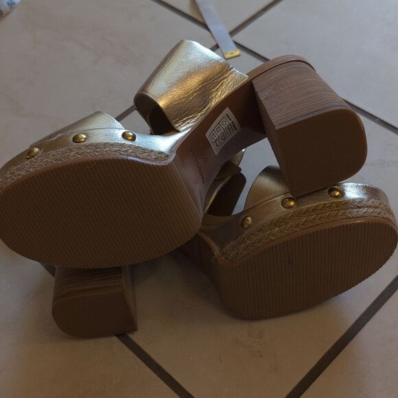 NEW See By Chloe Lamb Joline Heel Sandals Block Platform Gold FLAWED - Picture 12 of 12